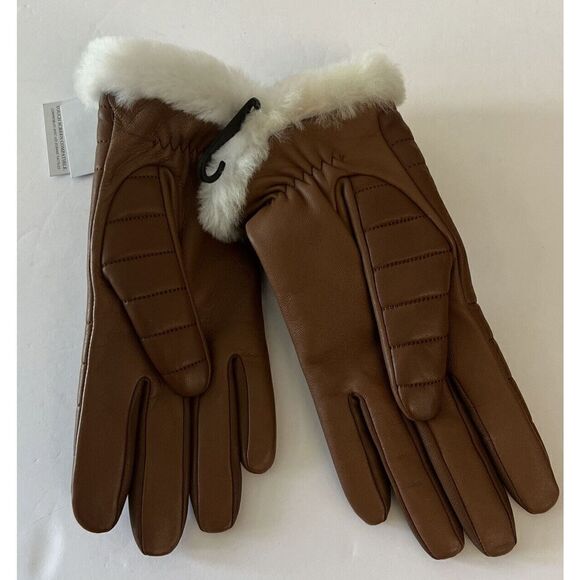 UGG Womens Sz Medium LEATHER CASHMERE QUILTED LOGO TECH GLOVES $145 - Picture 4 of 6